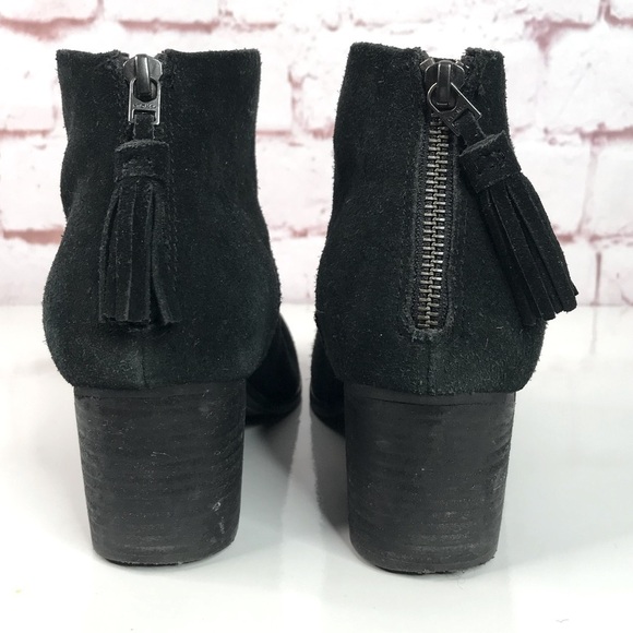 TOMS Black Suede Stacked Block Heel Size 10 Ankle Boots Booties - Picture 9 of 16